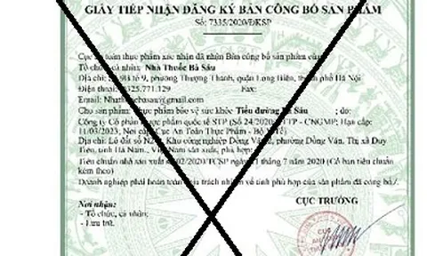 Giấy đăng ký công bố sản phẩm "Tiểu đường Bà Sáu" giả mạo