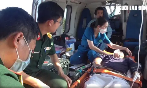 Clip: Trực thăng cất, hạ cánh nhiều lần để đưa 2 bệnh nhân nặng về đất liền điều trị
