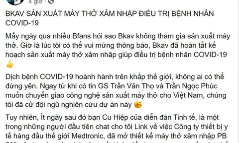 Bkav tham gia sản xuất máy thở điều trị bệnh nhân mắc Covid-19