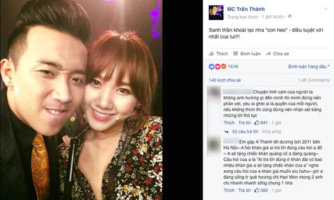 Trấn Thành âu yếm gọi 'con heo' Hari Won là điều tuyệt vời nhất