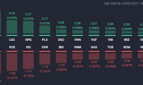 VN-Index giảm gần 16 điểm trong phiên 24/2, sắc đỏ bao trùm cổ phiếu BĐS